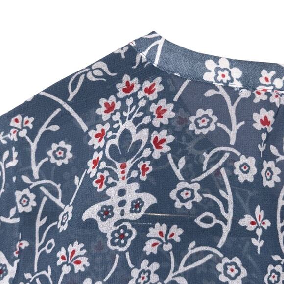 Ann Taylor Loft Floral Blue Women's Ruffle Top XS - Picture 4 of 8